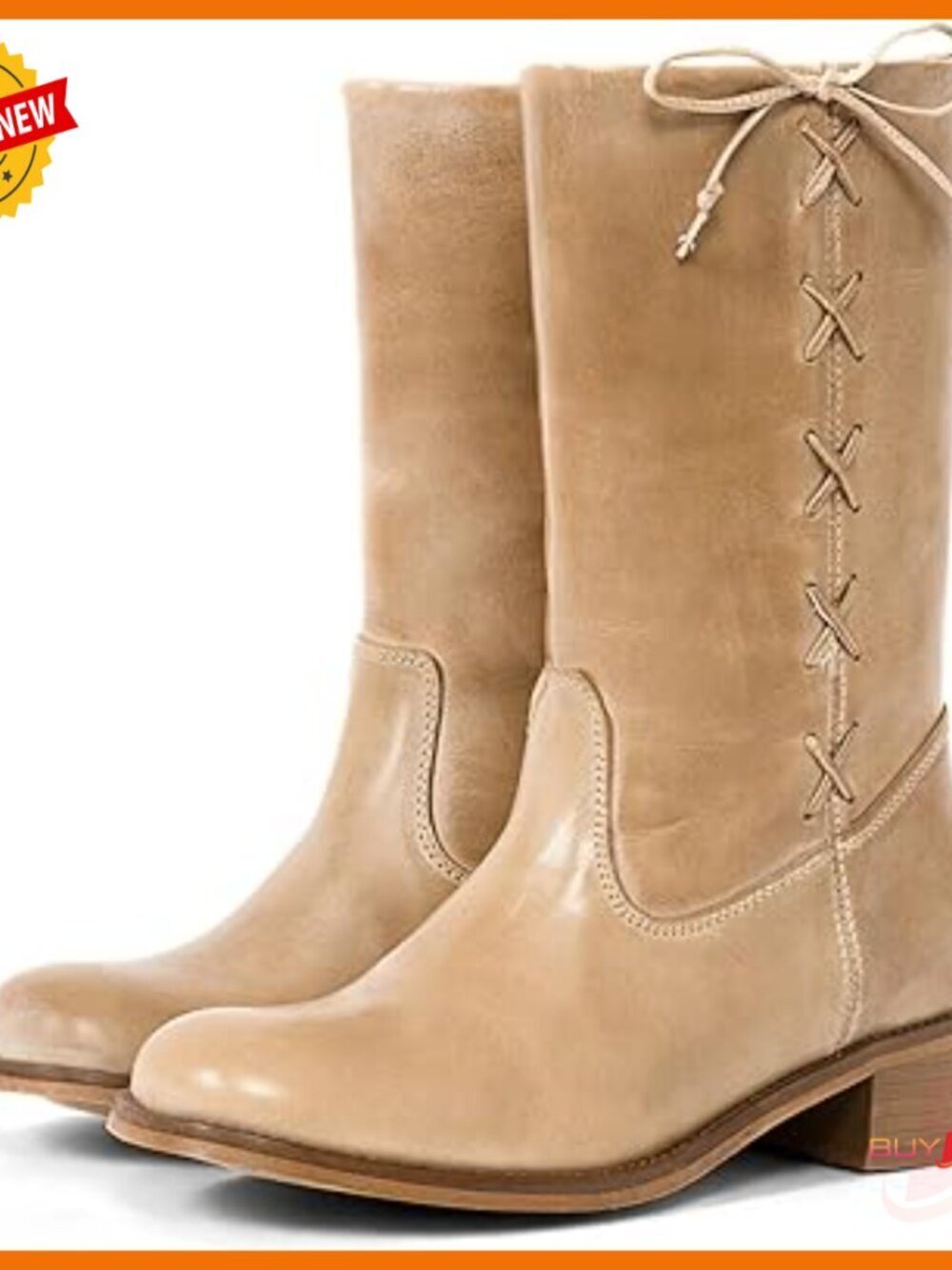 Mid Calf Boots Round Toe Lace Up Low Heel Vintage Campus Booties